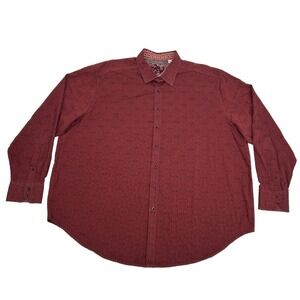 Robert Graham Shirt Men 2XL Burgundy Geometric Long Sleeve Button Up Flip Cuff